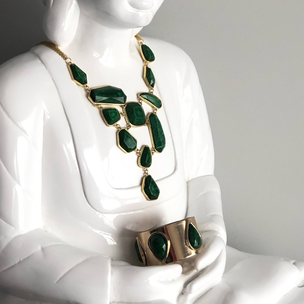 Green stone & Gold statement necklace by Marciano